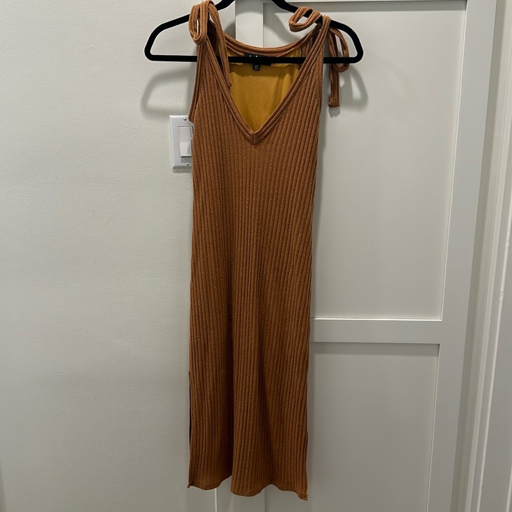 Lulus Ribbed Midi Dress with Tie Straps